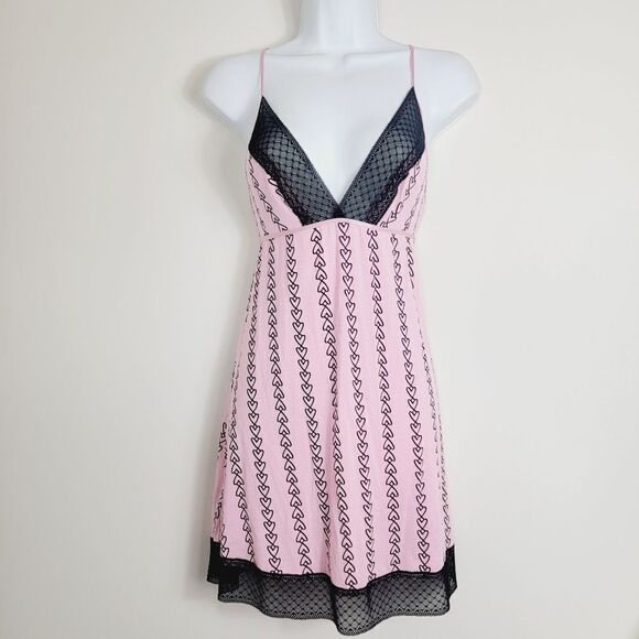 Victoria's Secret Chain of Hearts Lace Nightgown Pink Negligee Size Large - Picture 2 of 8